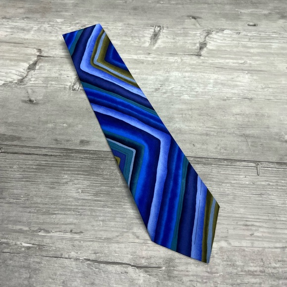 J. Garcia DESERT STORM Blue & Olive Pattern Silk Tie - Picture 1 of 5